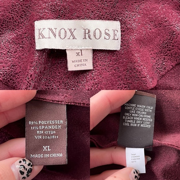 Knox Rose Women XL Burgundy Faux Suede Leather Open Drape Waterfall Front Jacket - Picture 3 of 15